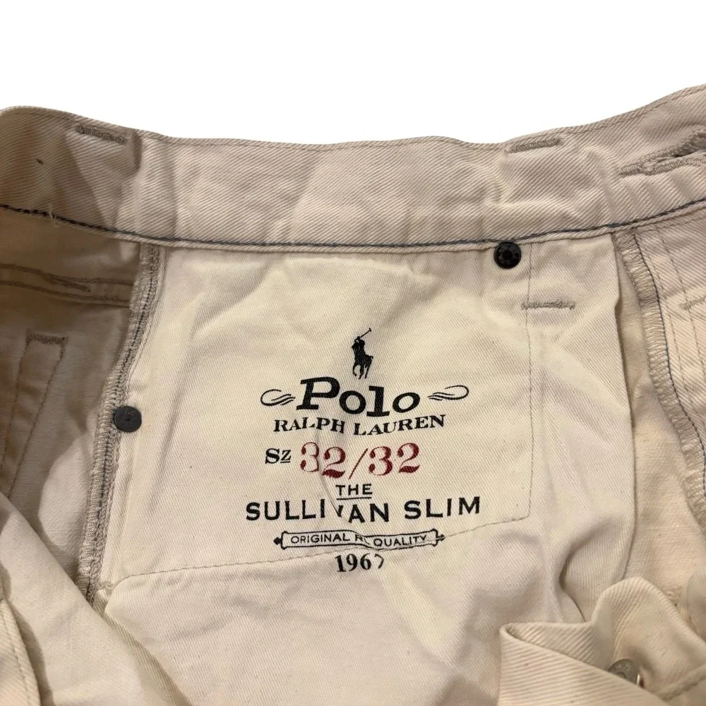 Polo Ralph Lauren‎ Sullivan Slim Graphic Jeans Mens 32x32 Cream Distressed Denim